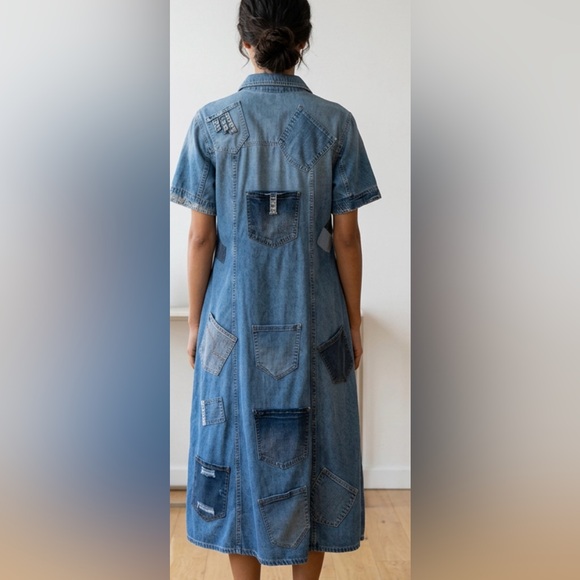 Upcycled denim pocket Patchwork Denim jacket Dress size XL - Picture 2 of 4